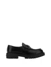 Prada Polished Black Leather Loafers With Chunky Rubber Sole In Black
