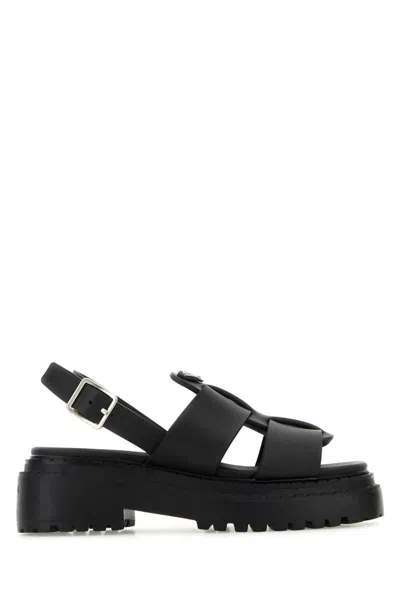 Prada Leather Chunky Sole Sandals With Cross Strap In Black