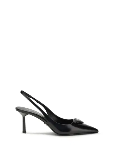 Prada Leather Slingback Pumps In Black