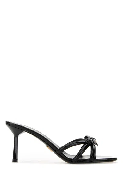 Prada Leather Mules Open Toe Knot Detail In Black
