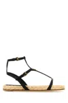 Prada Flat Woven Fabric And Nappa Leather Sandals In Black