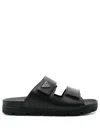 Prada Men Logo Plaque Leather Slides In Black