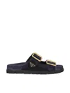 Prada Leather Slides Gold-tone Hardware Accents In Blue