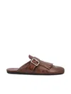 Prada Cognac Leather Shuffle Fringed Mules In Brown