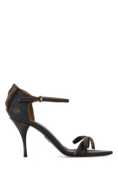 Prada Leather Bow Sandals In Multi