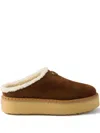 Prada Shearling Lining Suede Slippers In Brown