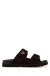 Prada Double Strap Open Toe Leather Sandals In Brown