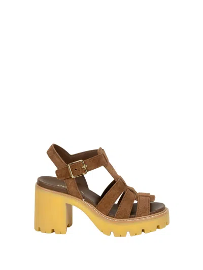 Prada High-heeled Suede Platform Sandals In Brown
