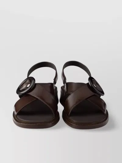 PRADA SANDALS LEATHER CRISSCROSS BAND PLEXIGLAS BUCKLE