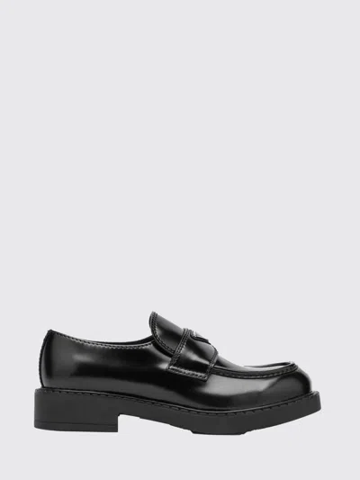 Prada Triangle Logo Brushed Leather Loafers In Black