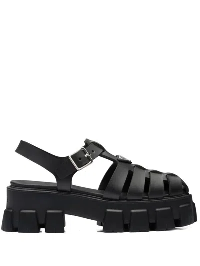 Prada Black Acetate Platform Sandals In Animal Print