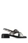 Prada Leather Sandals Featuring Buckle And Metallic Finish In White