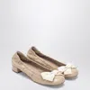 Prada Sandcolored Ballerina Flats With Maxi Bow In Neutral