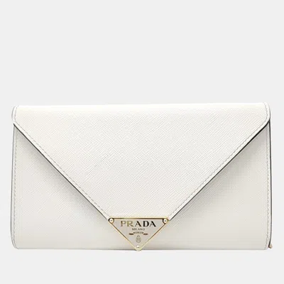 Pre-owned Prada Sappiano Chain Clutch Bag In White