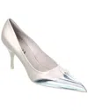 Prada Grey Satin And Metallic Leather Pumps