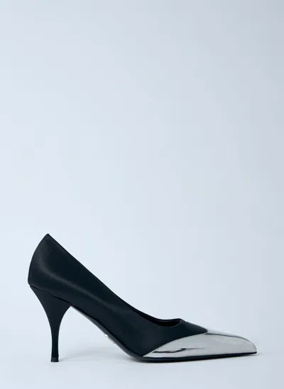 PRADA SATIN AND METALLIC HEELED PUMPS