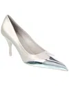 Prada Satin & Metallic Leather Pointy-toe Pump In Neutral