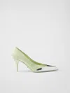 Prada Satin Metallic Leather Cap Toe Pumps