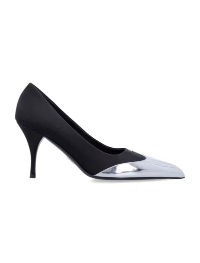 Prada Satin And Metallic Leather Pumps In Black
