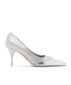 Prada Grey Satin And Metallic Leather Pumps In White