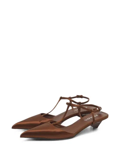 Pre-owned Prada Satin Ankle-strap Pumps In Brown