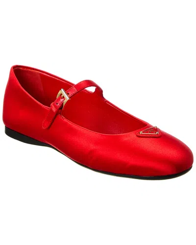 Prada Satin Ballerina Flat In Red
