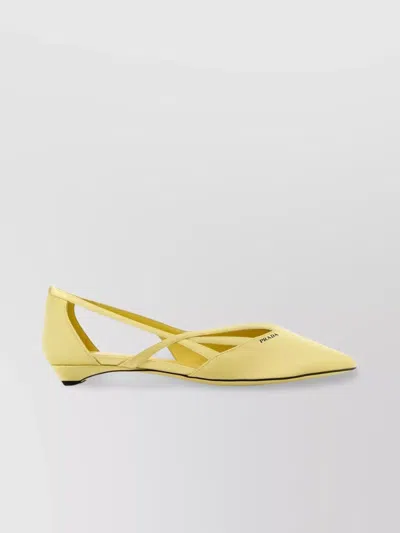 Prada Satin Ballerinas With Cut-out Design And Pointed Toe In Yellow