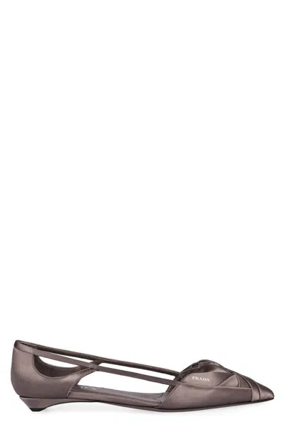 Prada Satin Ballet Flats In Gray