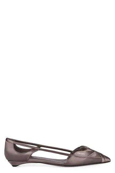 Prada Satin Cut-out Ballet Flats In Gray