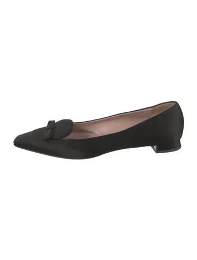 Pre-owned Prada Satin Bow Accents Ballet Flats In Black