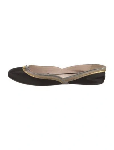Pre-owned Prada Satin Bow Accents Ballet Flats In Black