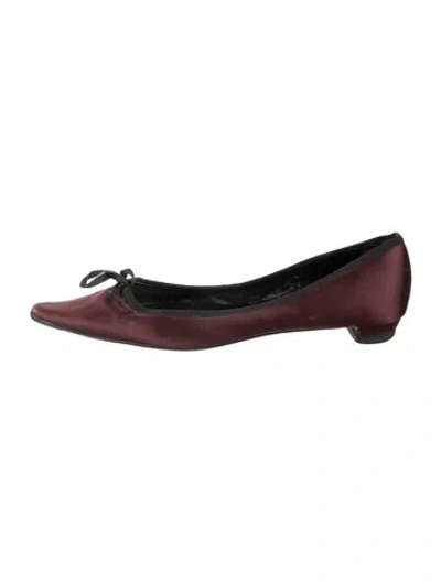 Pre-owned Prada Satin Bow Accents Ballet Flats In Burgundy