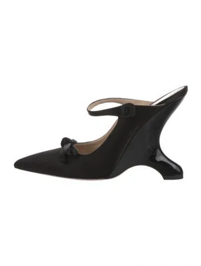 Pre-owned Prada Satin Bow Accents Mules In Black