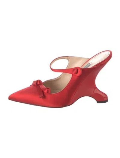 Pre-owned Prada Satin Bow Accents Mules In Red