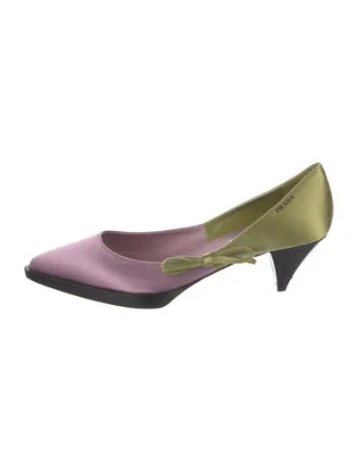 Pre-owned Prada Satin Bow Accents Pumps In Purple
