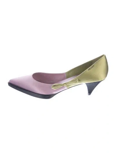 Pre-owned Prada Satin Bow Accents Pumps In Purple