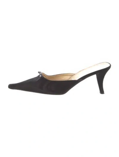 Pre-owned Prada Satin Bow Accents Slides In Black