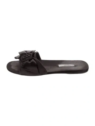 Pre-owned Prada Satin Bow Accents Slides In Black
