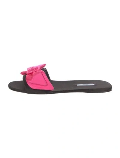 Pre-owned Prada Satin Bow Accents Slides In Black