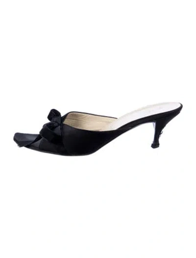 Pre-owned Prada Satin Bow Accents Slides In Blue