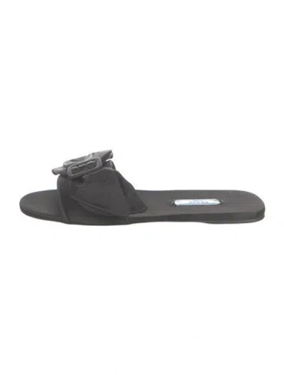 Pre-owned Prada Satin Bow Accents Slides In Grey