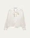 Prada Satin Bow-neck Button-down Blouse In White