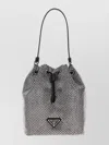 Prada Embellished Satin Bucket Bag In Silver