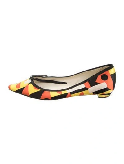 Pre-owned Prada Satin Colorblock Pattern Ballet Flats In Orange