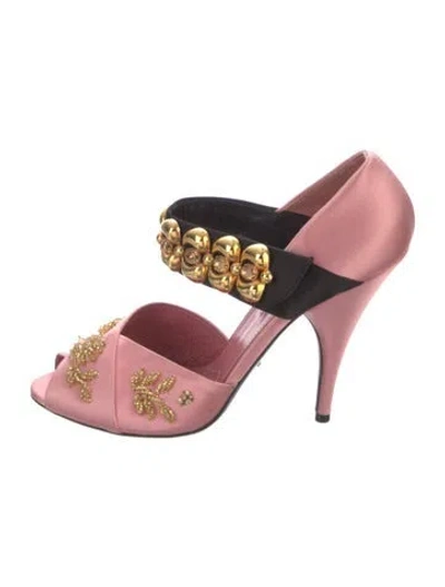Pre-owned Prada Satin Colorblock Pattern D'orsay Pumps In Pink