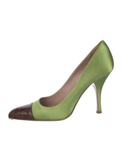Pre-owned Prada Satin Colorblock Pattern Pumps In Green
