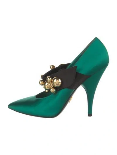 Pre-owned Prada Satin Colorblock Pattern Pumps In Green