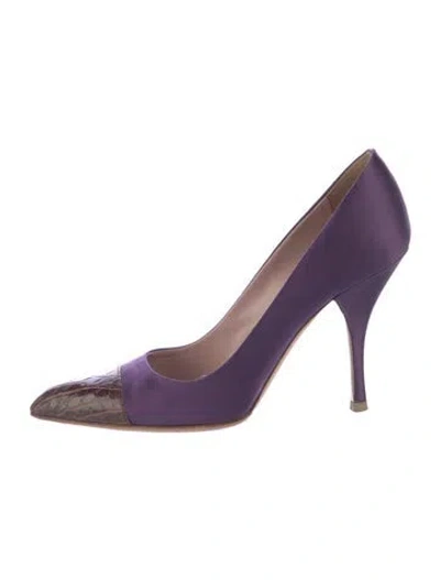 Pre-owned Prada Satin Colorblock Pattern Pumps In Purple