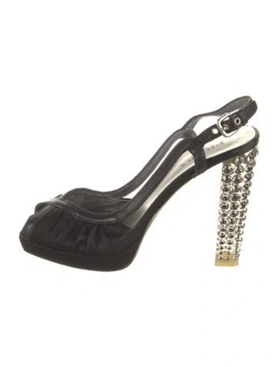 Pre-owned Prada Satin Colorblock Pattern Slingback Pumps In Black