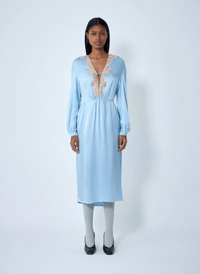 Prada Satin Crepe And Lace Dress In Blue